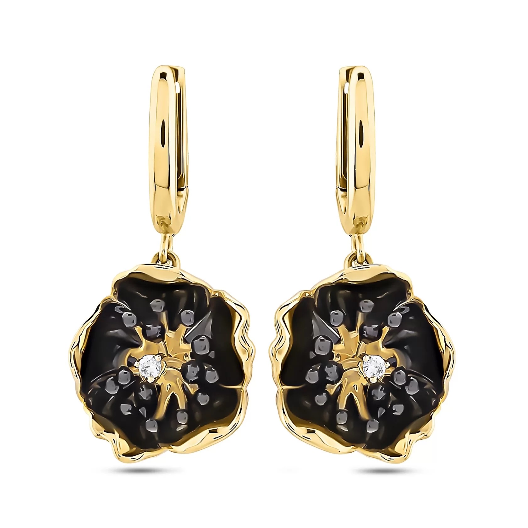 Серьги BLACK MAGIC из жёлтого золота с эмалью и бриллиантами